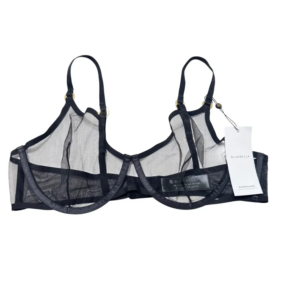 Bluebella Black Sheer Mesh Underwire Bra with Gold Hardware